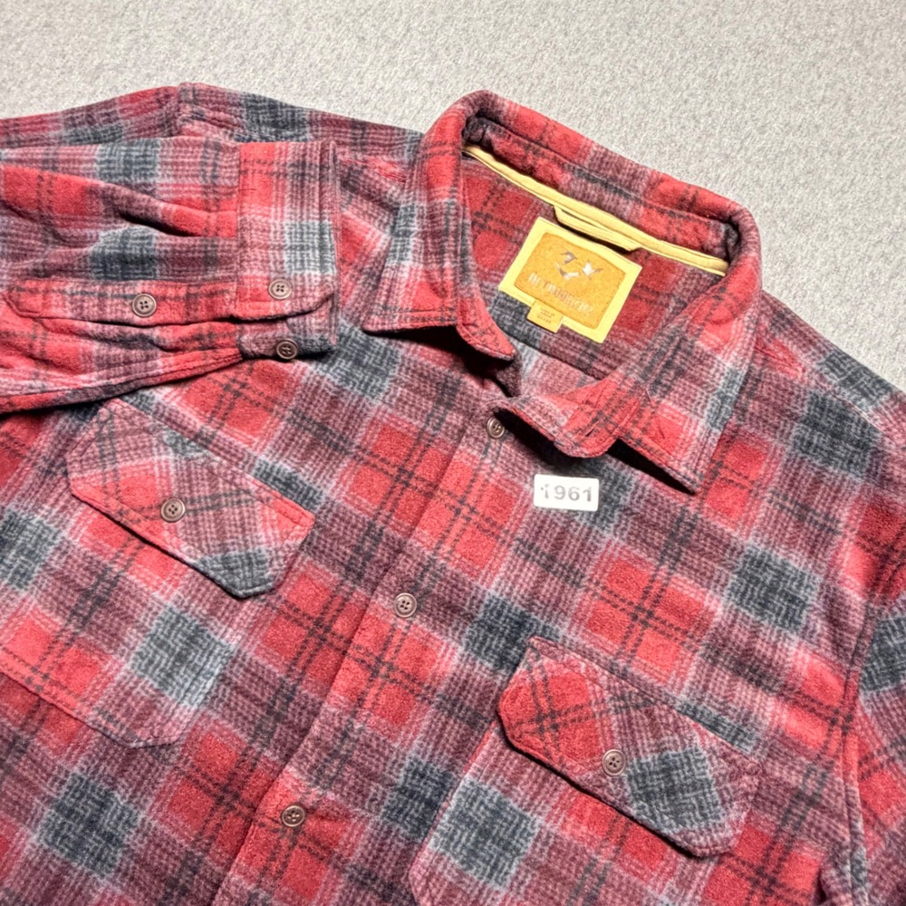Outdoor Life Mens 3XL Red Gray Plaid Flannel Button Down Shirt Long Sleeve